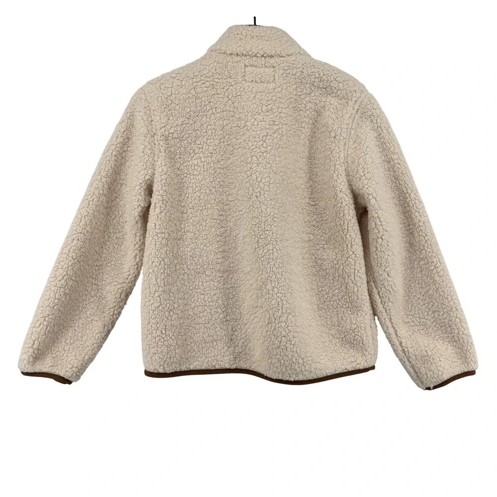 Universal Thread Sherpa Fleece Fur Jacket Cream Women XS‎ Brown Trim Snap Front